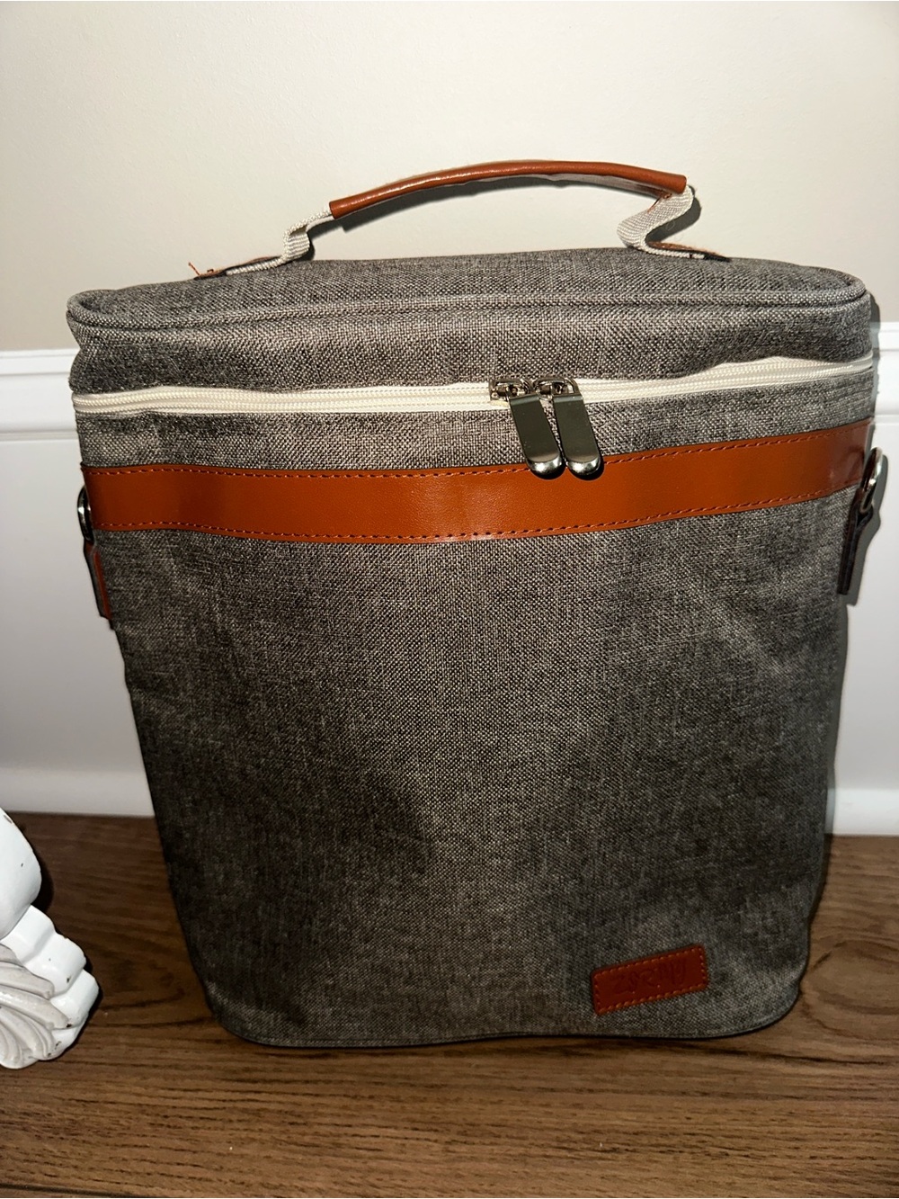 Zormy Wine Bag, 3 Bottle Insulated Grey Canvas Bag + Corkscrew - NEW